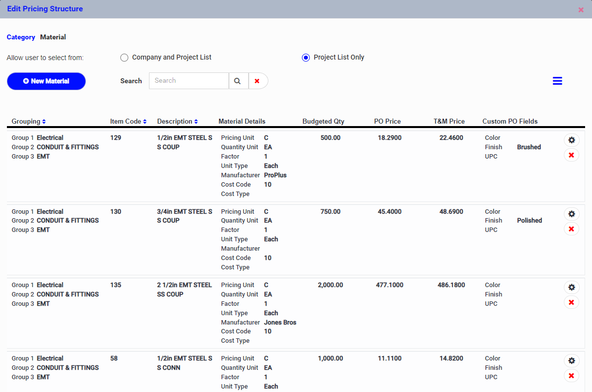 Bill of Materials Project List