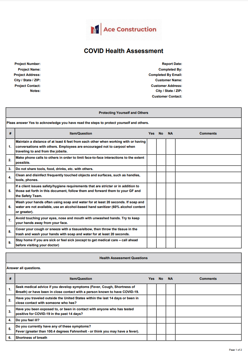 COVID-19 Health Assessment Form