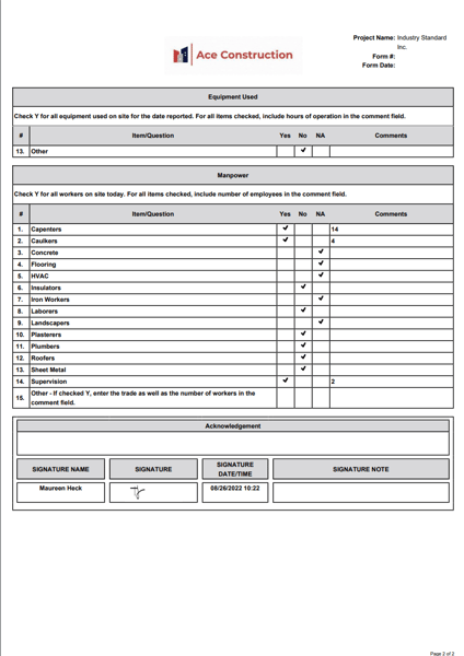 Daily Report Easy Selections