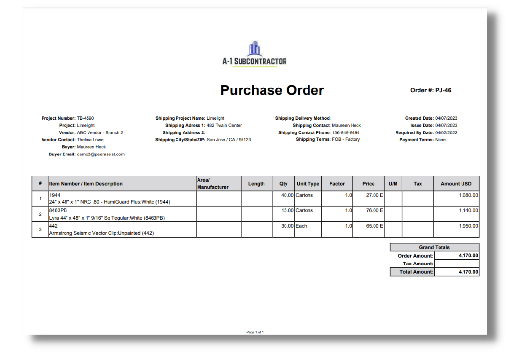 Example of a Purchase Order PDF