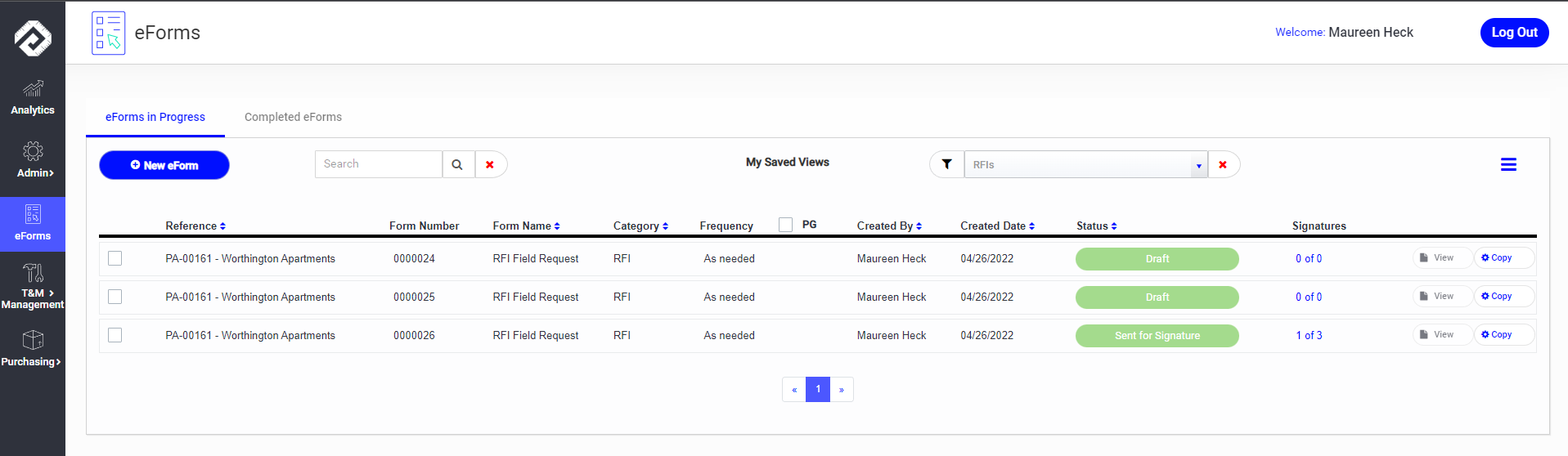 RFI Log Dashboard