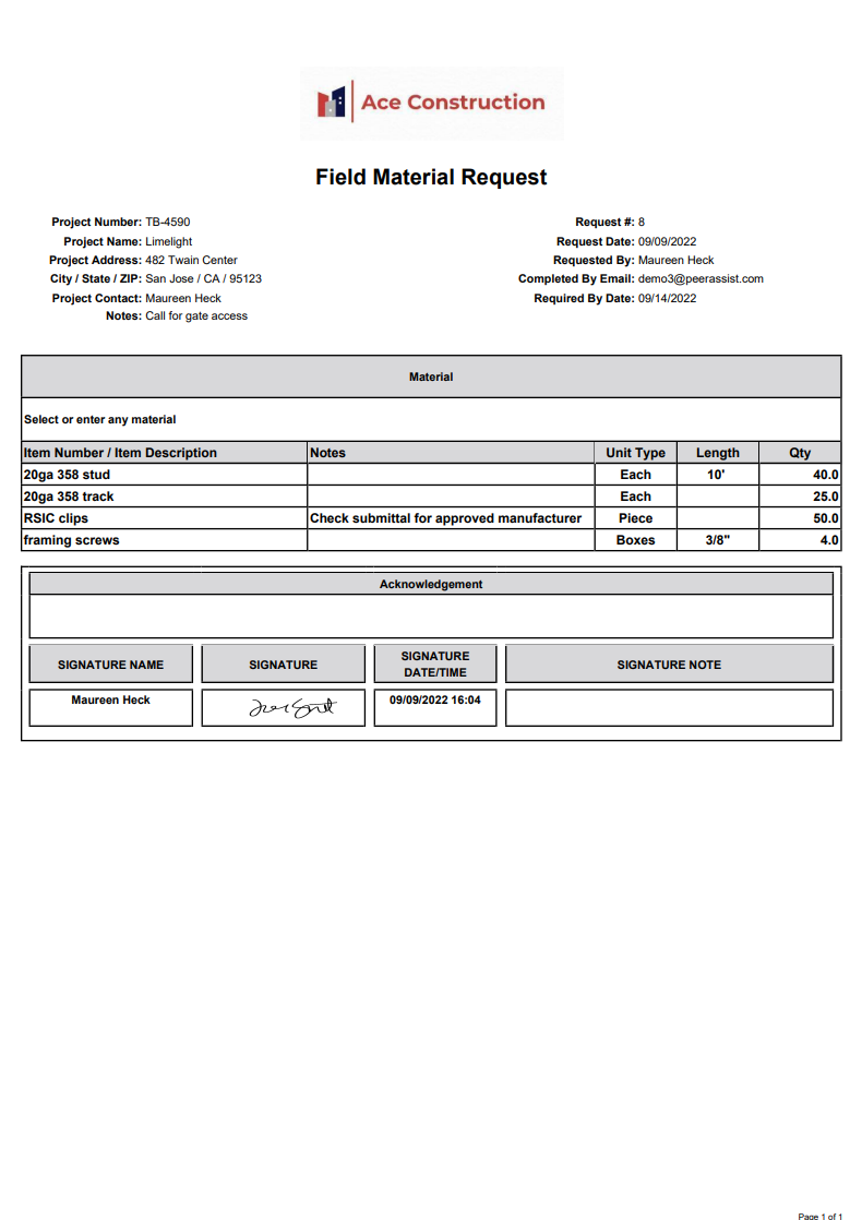Field Material Request PDF
