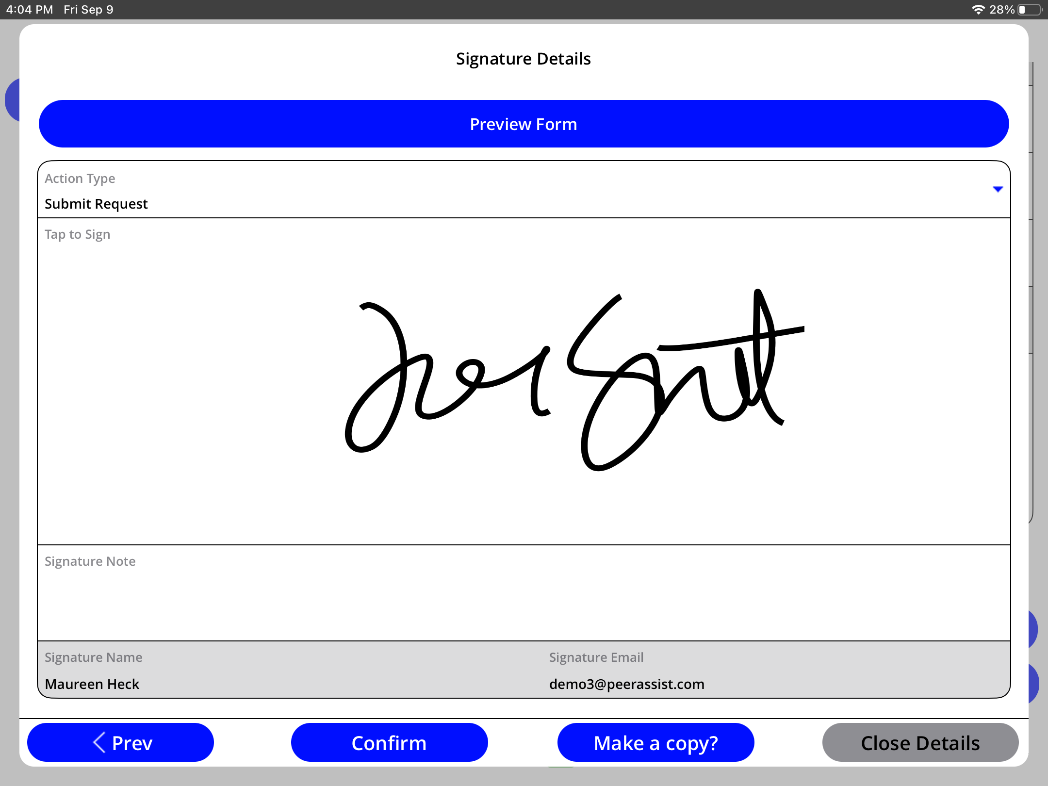 Field Material Request eSignatures