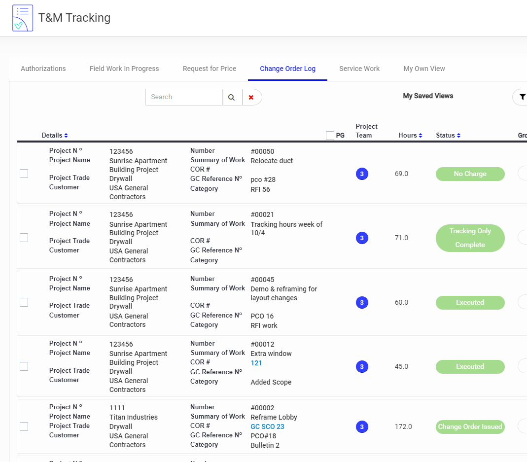Automated pricing and change order requests make tracking extra costs easy