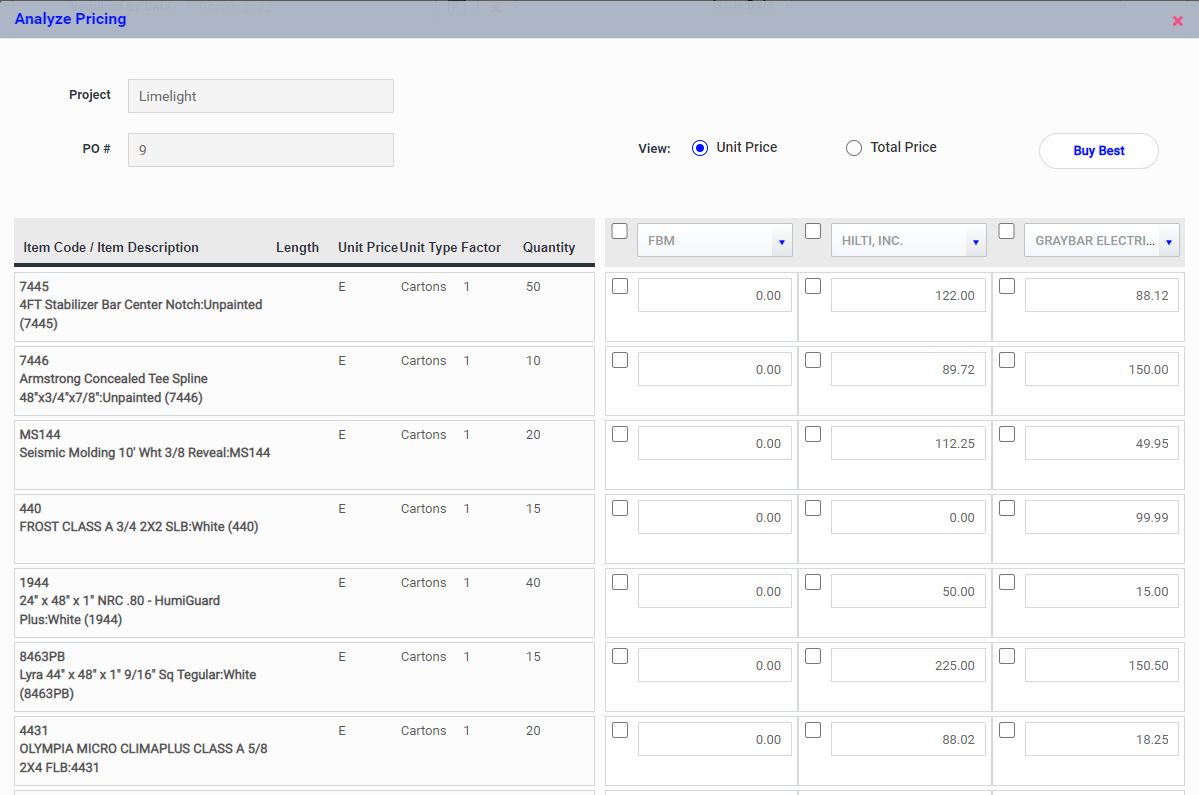 Request and compare vendor quotes directly within the PO
